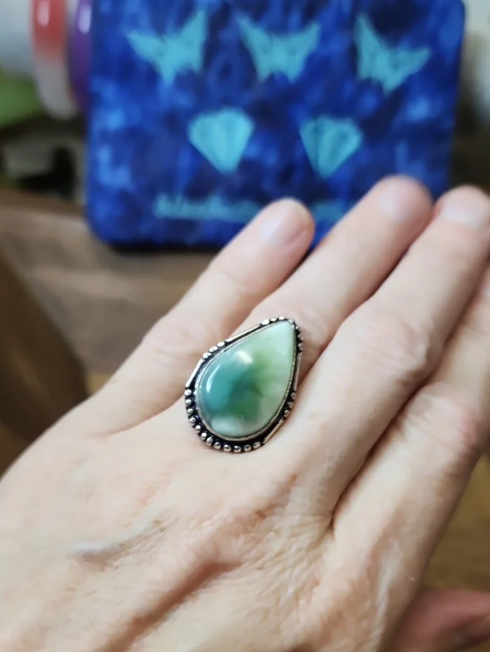 Teardrop Green Gemstone Cocktail Ring